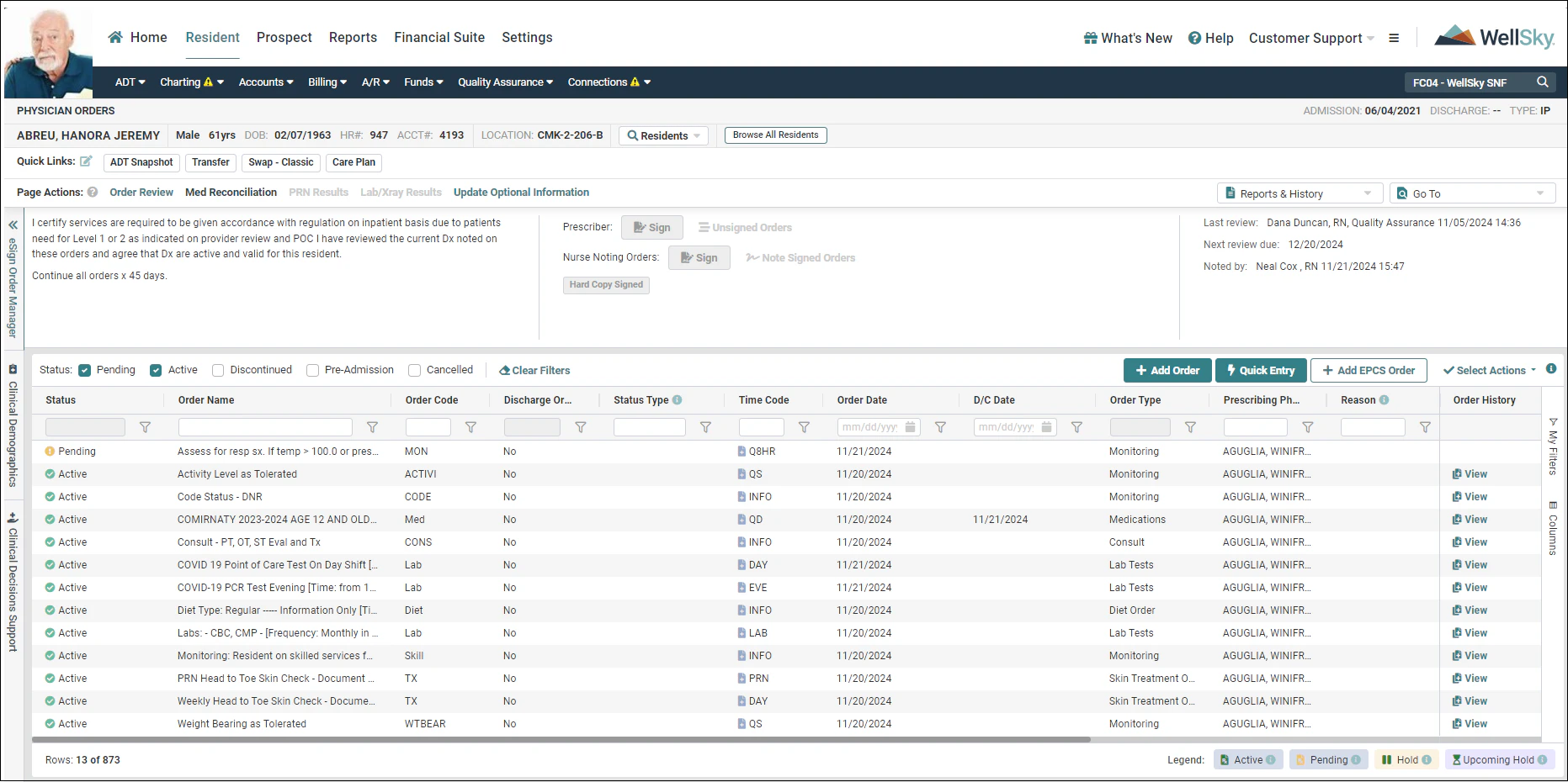 screenshot of WellSky Long-Term Care